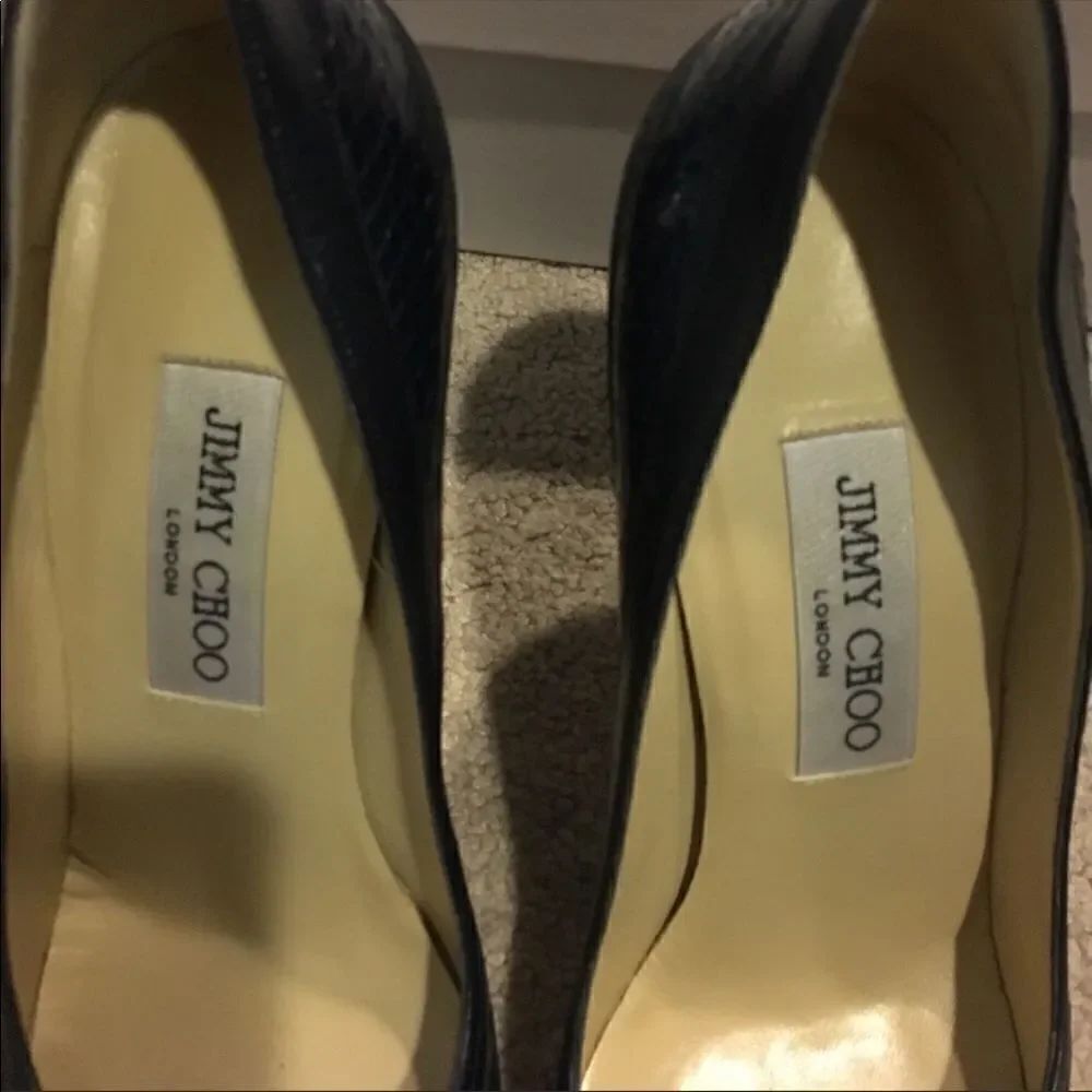 Jimmy Choo Navy Blue Snakeskin & Leather Pointed-Toe Pumps – Size 37.5 - Picture 2 of 14